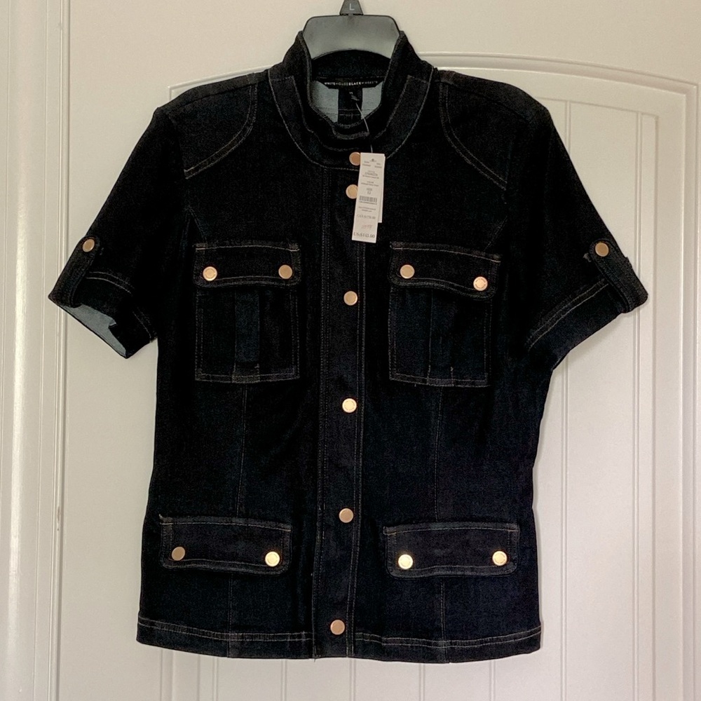 WHBM Short Sleeve Causal Denim Jacket - Midnight Rinse Wash size 12 NWT